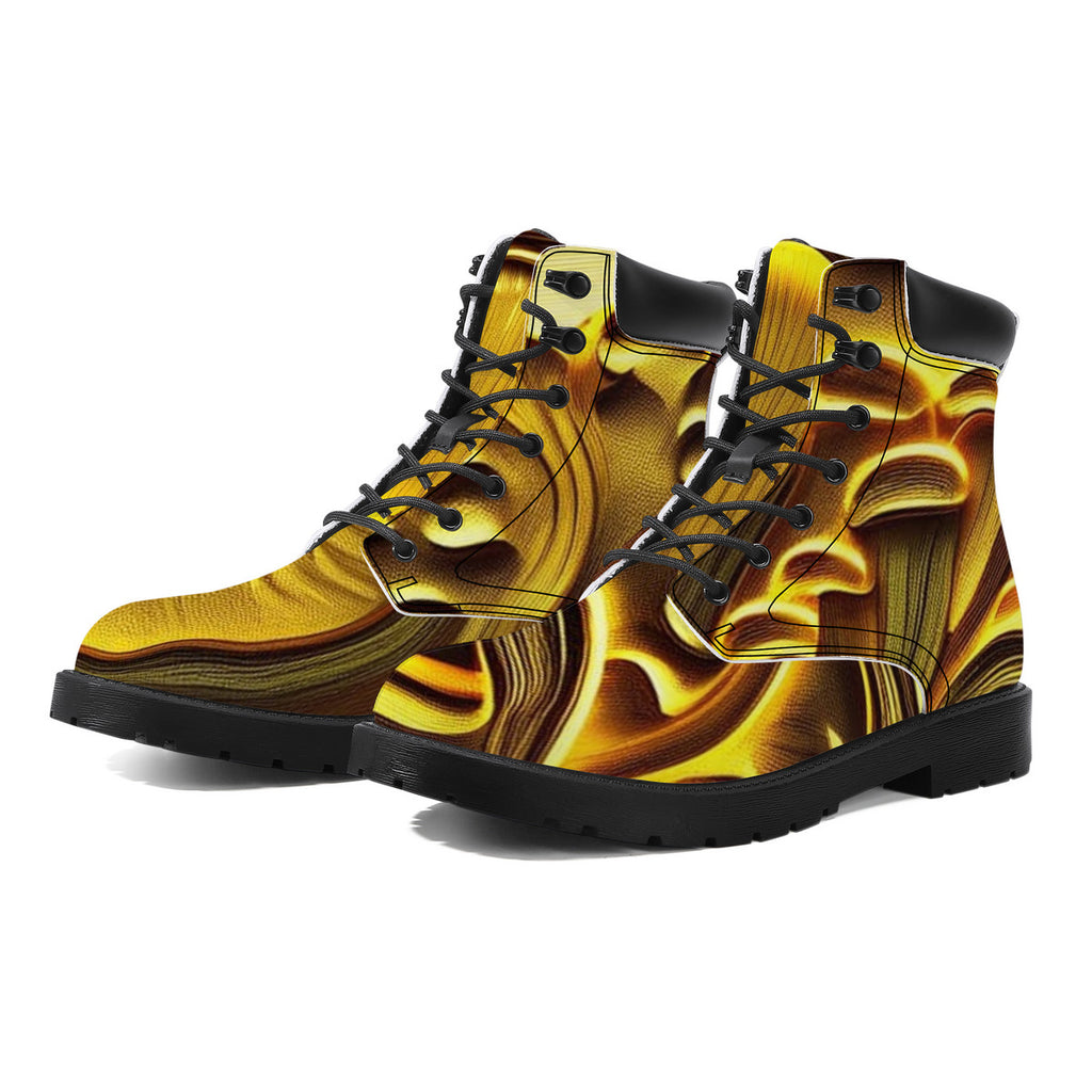 Golden Mushrooms Special Edition Synthetic Leather Boots - Vegan Waterproof All-Season Boots