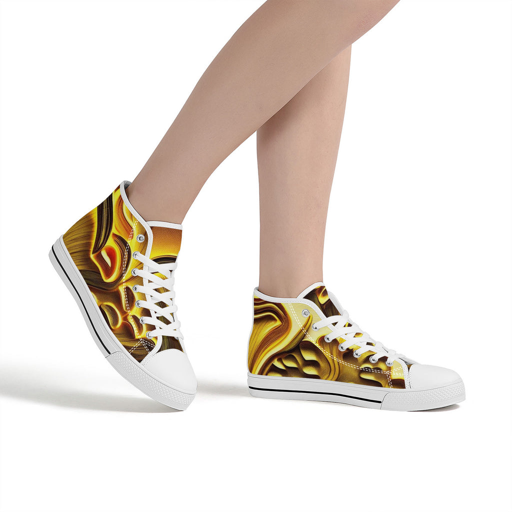Zapatillas de lona con estampado personalizado de setas doradas de caña alta. Edición Shroomed Out